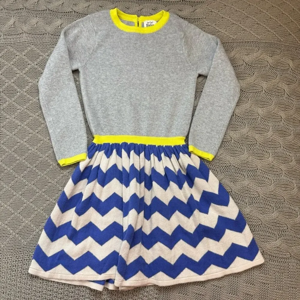 Mini Boden Stylish Gray and Blue Chevron Kids Dress ~ 2/3